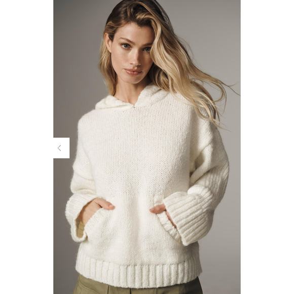 Pilcro Hooded Sweater Women's XS Cream Knit Acrylic Wool Blend Ribbed‎ Oversized - Picture 1 of 6